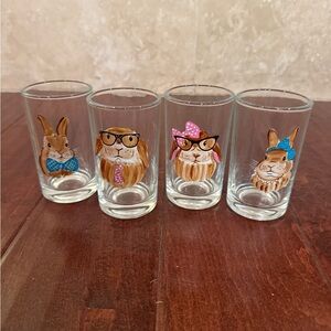 PIER 1 ONE IMPORTS Set of 4 Hand-painted Drinking Glass Tumblers Bunny Rabbits